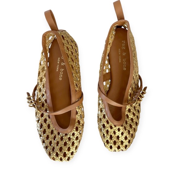 rag & bone • Spire Woven Gold Mary Jane Flats - Picture 8 of 16